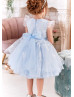 Feifei Sleeves Ivory Lace Sky Blue Tulle Flower Girl Dress